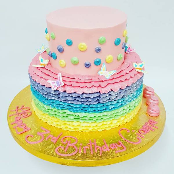 Two Tier Rainbow Frills and Polka Dots