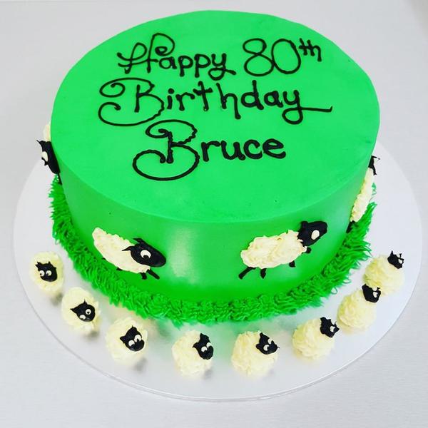 Smooth Green Cake with Sheep
