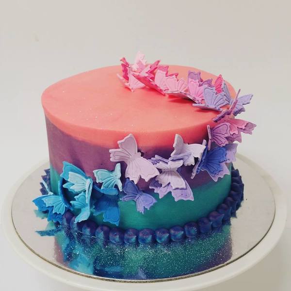 Smooth Three Colour Cake with Butterfly Scatter