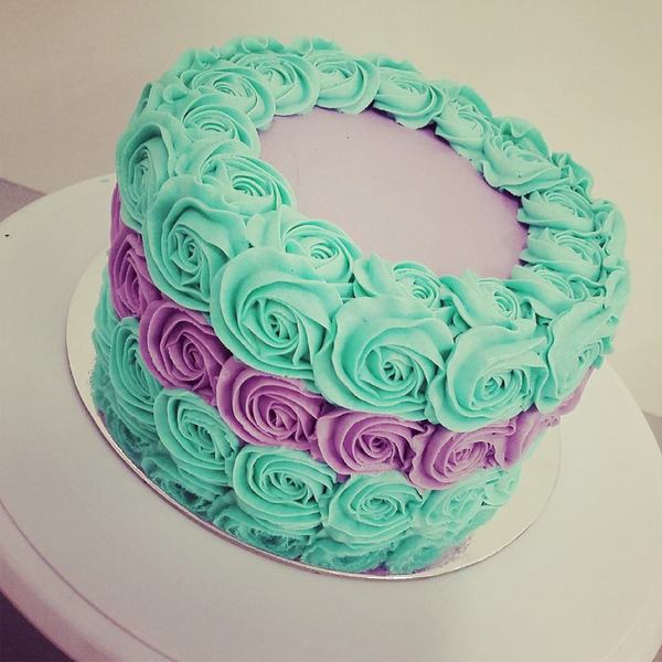 Teal and Purple Roses Cake