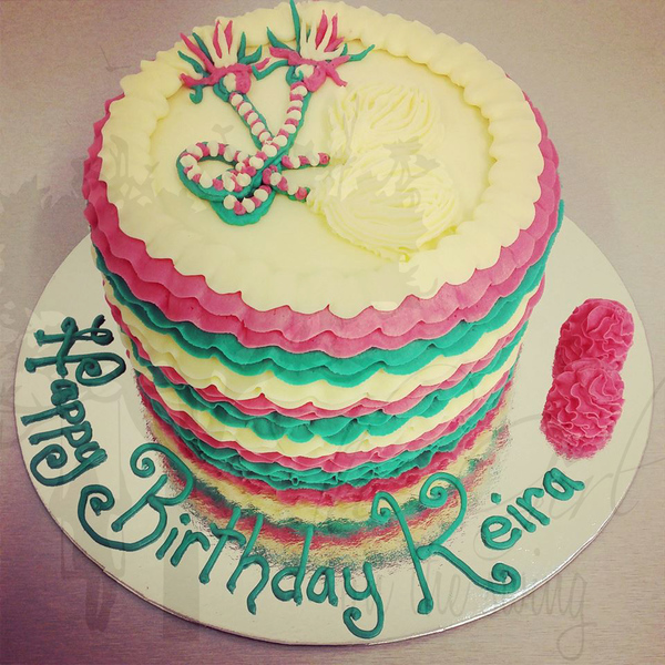 Teal and Pink Frill cake with Poi