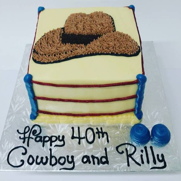 Boxing Ring with Piped Cowboy Hat Cake