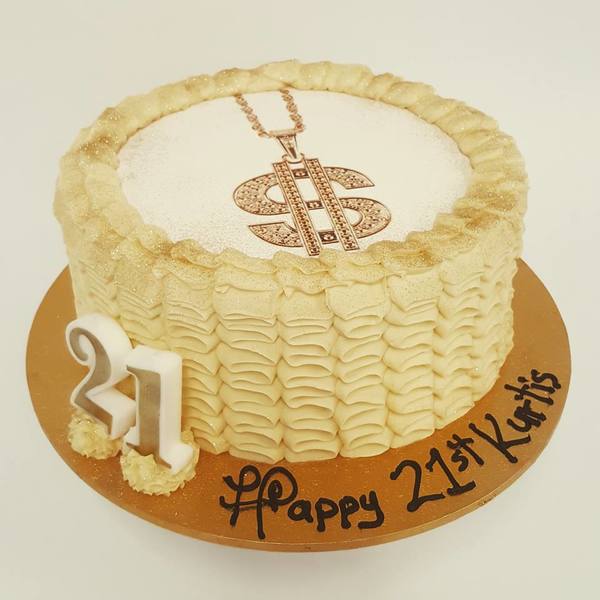 Cream Ruffle with Gold Medallion (with edible image)