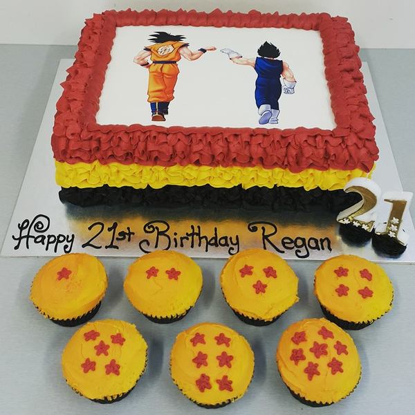 Dragon Ball Z Cake and Dragon Ball Cupcakes (with edible image)