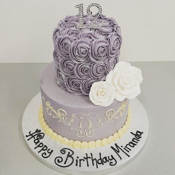 Two Tier Smooth Lilac with Stencil and Roses