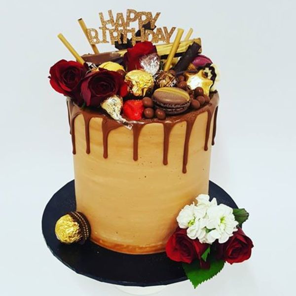 Chocolate Drip with Red Roses and Toppings