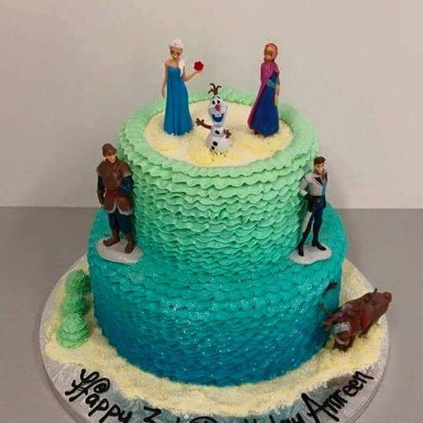 Two Tier Ombre Blue Frills with Frozen Figurines