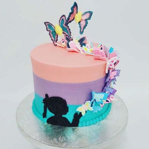 Three Colour Butterfly Cake with Silhouette Girl 