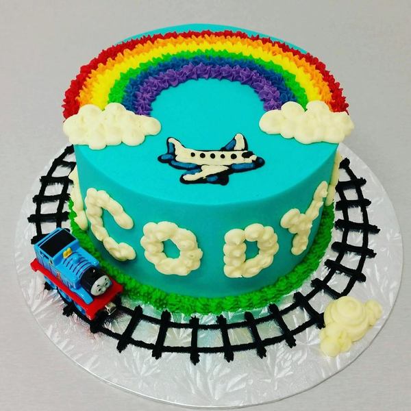 Train, Aeroplane and Rainbow Cake 