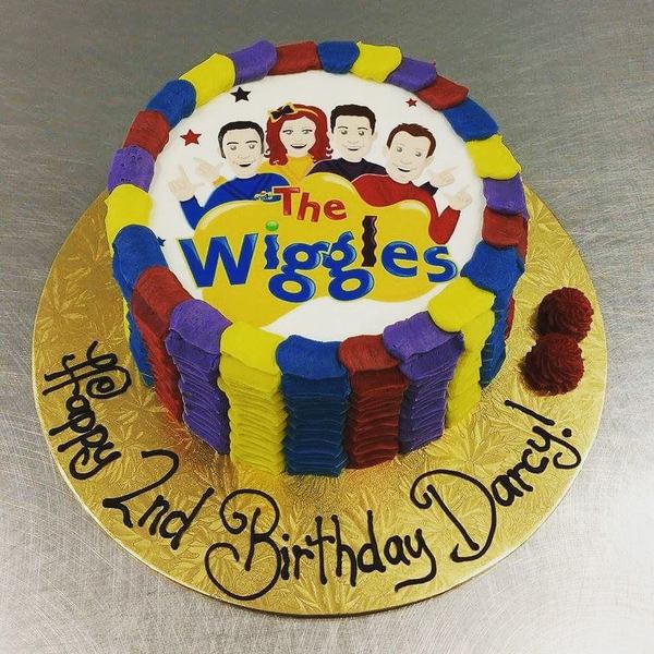 Multi Coloured Ruffle Wiggles Cake (with edible image)