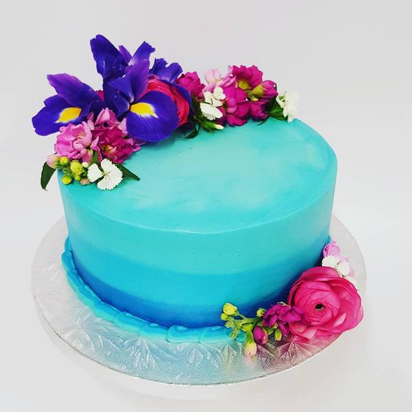 Blue Ombre Cake with Fresh Flowers
